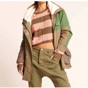 NWT One Teaspoon Patchwork Utility Defender Coat Jacket In Khaki